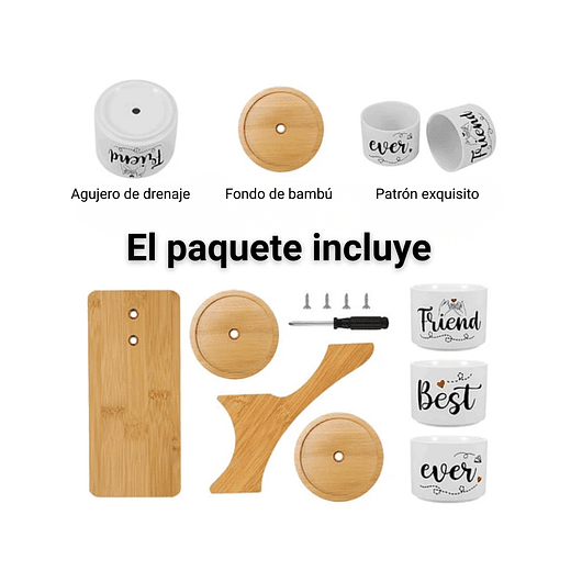 Soporte en Bambu más Macetas Cerámica de Plantas x3 Piezas Amigos 7