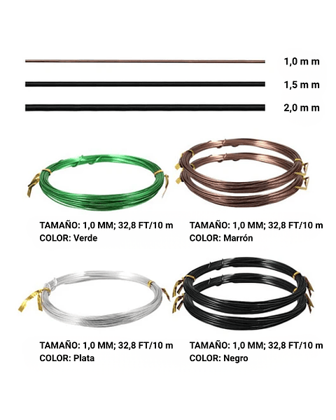 Alambres Entrenamiento Bonsai Aluminio x6 Rollos Total: 60 Mt