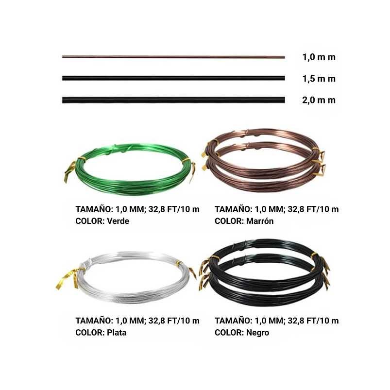 Alambres Entrenamiento Bonsai Aluminio x6 Rollos Total: 60 Mt 2
