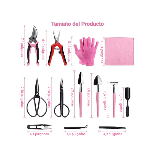 Kit Herramientas Jardín Plantas Bonsai Acero x19 Piezas más estuche 3