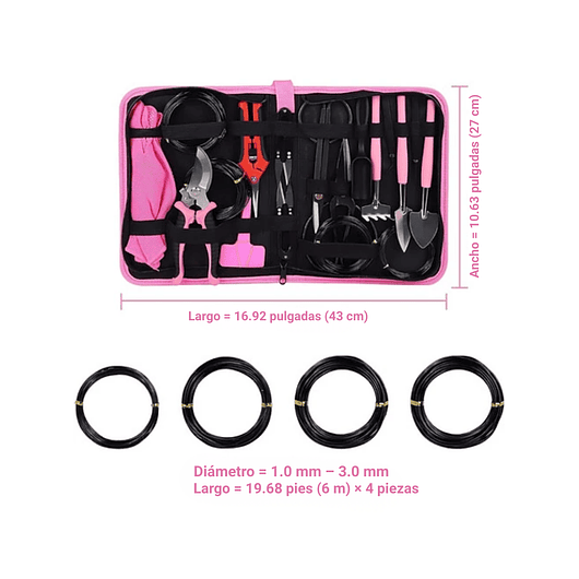 Kit Herramientas Jardín Plantas Bonsai Acero x19 Piezas más estuche 5