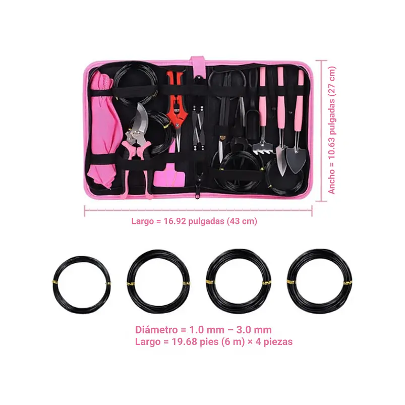 Kit Herramientas Jardín Plantas Bonsai Acero x19 Piezas más estuche 5