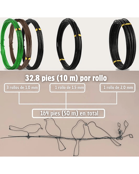 Alambres Entrenamiento Aluminio Bonsai 5 Rollos Total 50mts