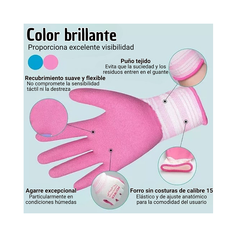 Guantes Jardinería x1 Par Tela más caucho Transpirable Multiuso 6