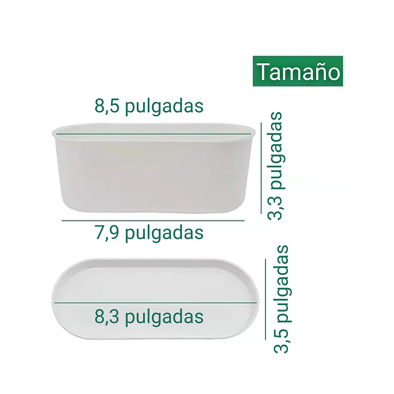 Maceta De Plantas Ovalada más plato Blanca Abs Cactus Suculenta 3
