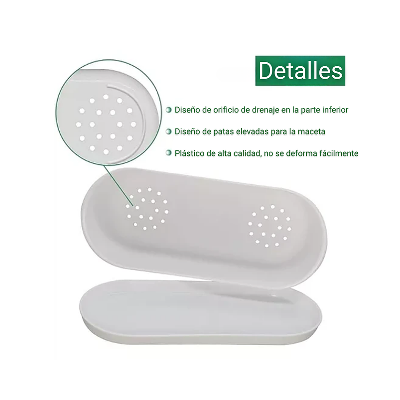 Maceta De Plantas Ovalada más plato Blanca Abs Cactus Suculenta 4