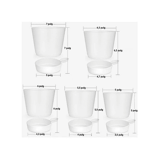 Juego Macetas Plástica Sistema Autoriego x5 piezas Tamaño Escala 2