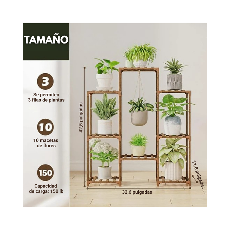 Soporte Estante de Plantas en Macetas en Madera 6