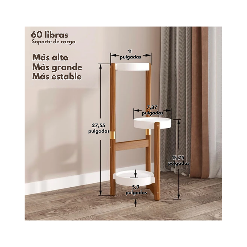Soporte de Macetas para Plantas 3 Niveles en Madera Premium 4
