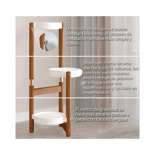 Soporte de Macetas para Plantas 3 Niveles en Madera Premium 7