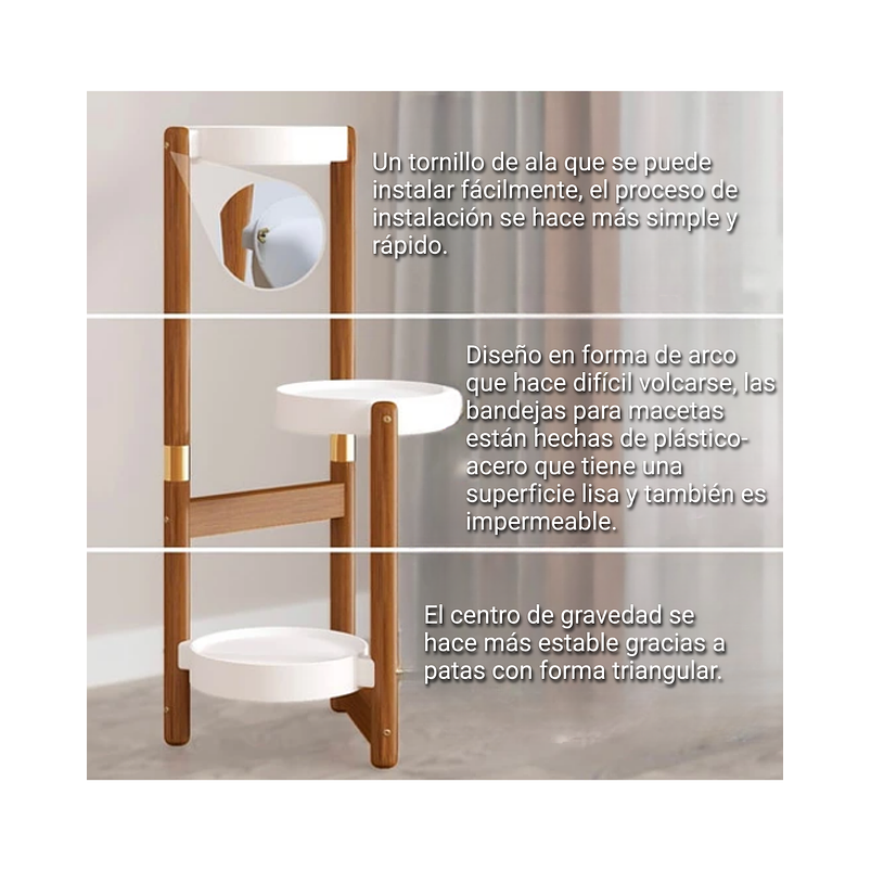 Soporte de Macetas para Plantas 3 Niveles en Madera Premium 7