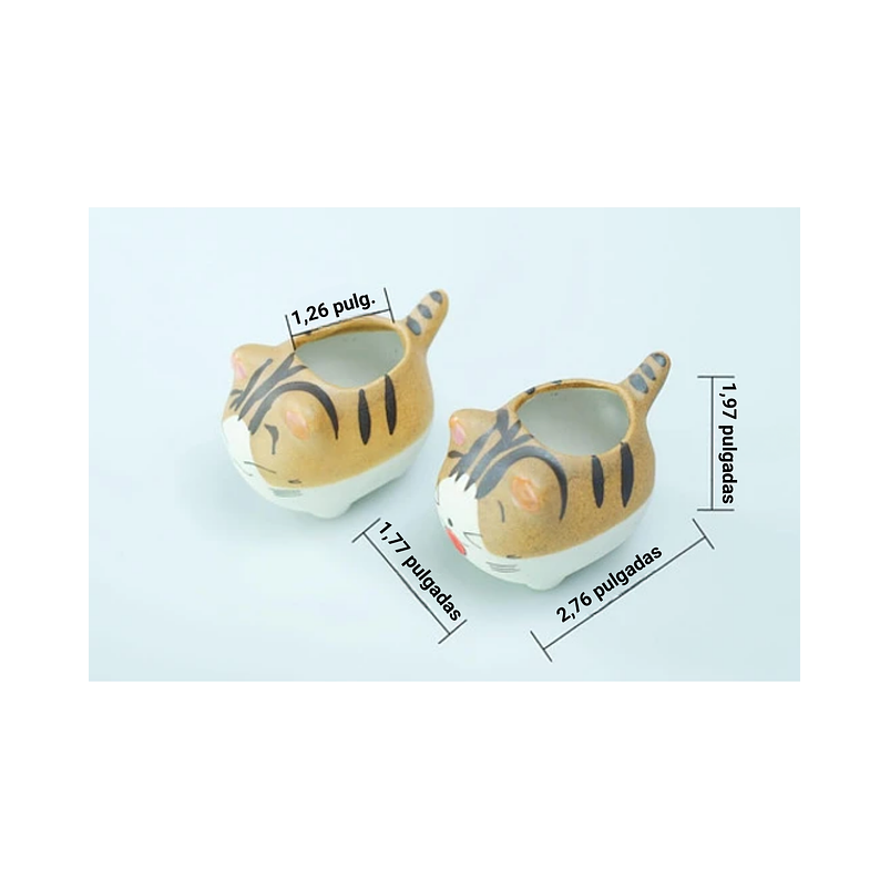 Juego Macetas X5 Unid Cerámica Gaticos Cactus Y Suculentas 4