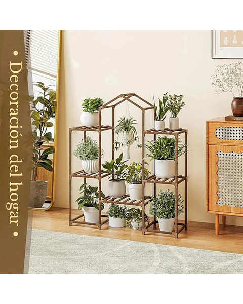 Soporte Para Plantas Estante Madera Natural 3 niveles