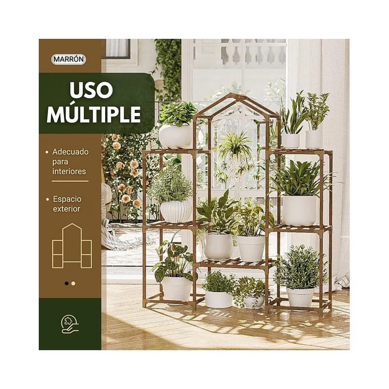 Soporte Para Plantas Estante Madera Natural 3 niveles 5