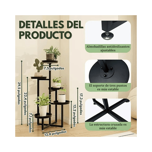 Soporte Macetas De Plantas X5 Puestos Metalico 4