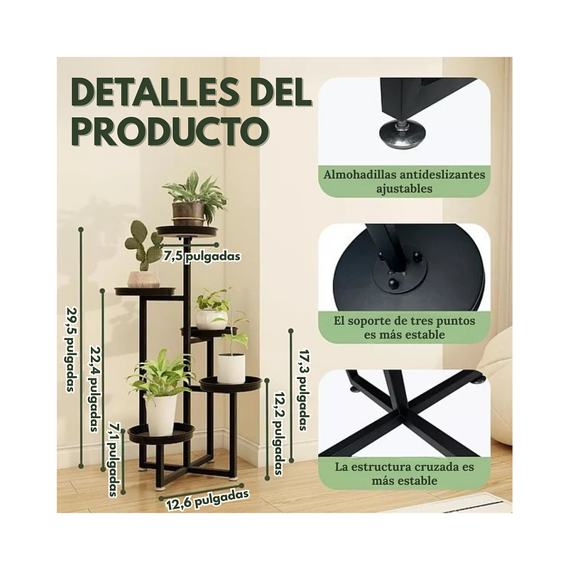 Soporte Macetas De Plantas X5 Puestos Metalico 4