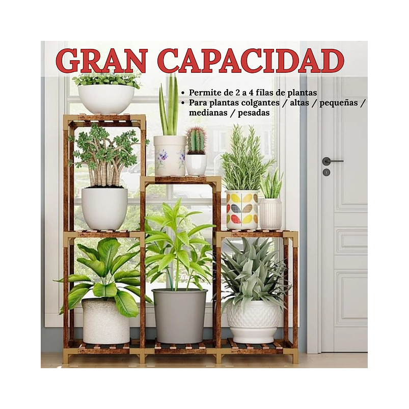 Soporte De Macetas Plantas Jardín en Madera 3 Niveles 3
