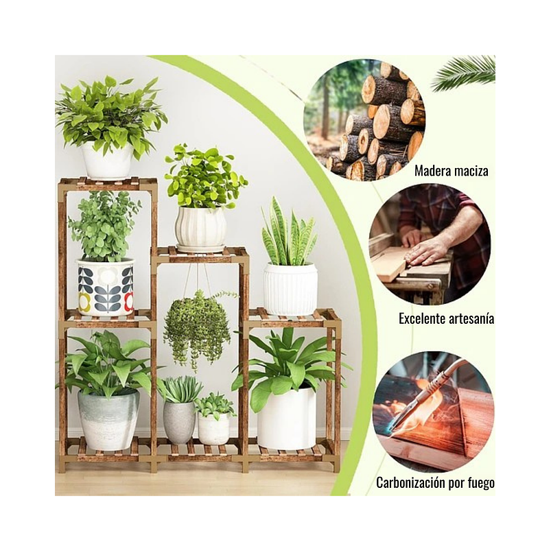 Soporte De Macetas Plantas Jardín en Madera 3 Niveles 6