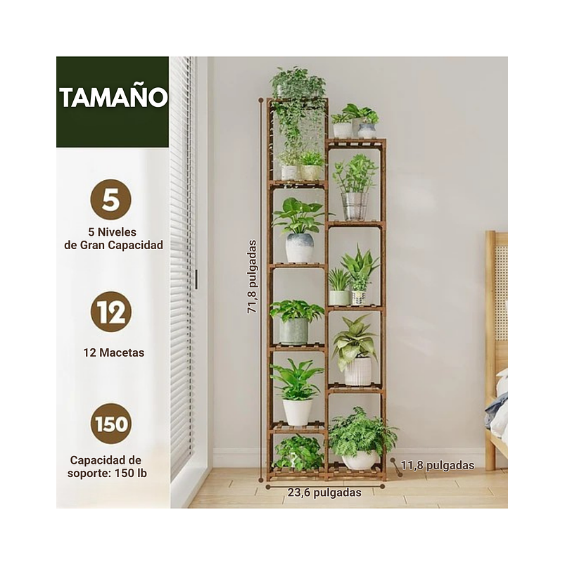 Soporte Macetas De Plantas En Madera Alto 11 Puestos 4