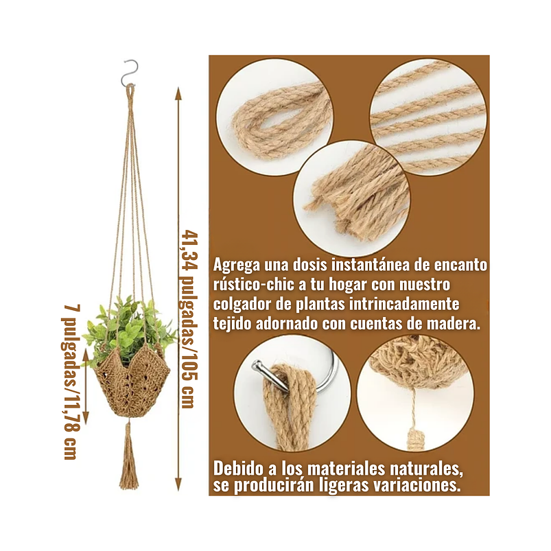 Maceta Colgante Soporte De Plantas 100% Fique Natural Macrame 8