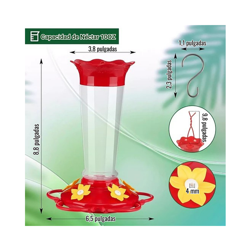 Bebedero Aves Colibríes Plástico de Jardín Colgante x10oz 2
