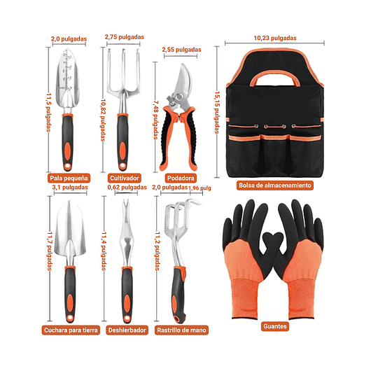 Kit De Herramientas De Jardín 8 Piezas Resistentes Con Bolsa 4