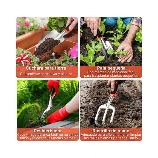 Kit De Herramientas De Jardín 8 Piezas Resistentes Con Bolsa 6