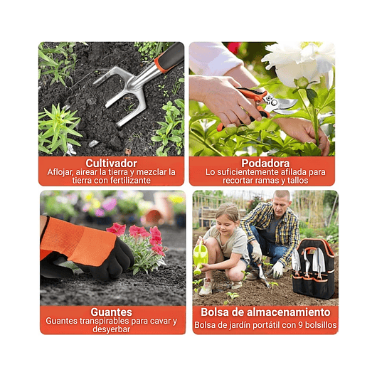 Kit De Herramientas De Jardín 8 Piezas Resistentes Con Bolsa 7