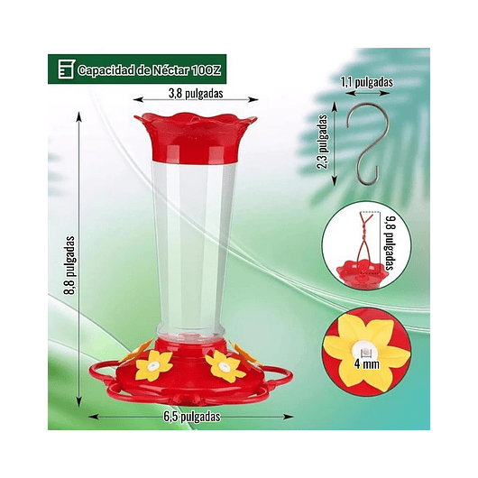 Bebedero Aves Colibríes Plástico de Jardín Colgante x10oz x2 unidades 2