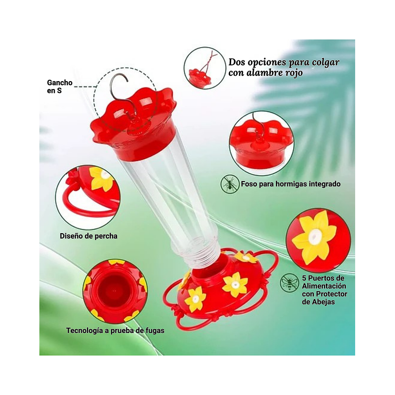 Bebedero Aves Colibríes Plástico de Jardín Colgante x10oz x2 unidades 5