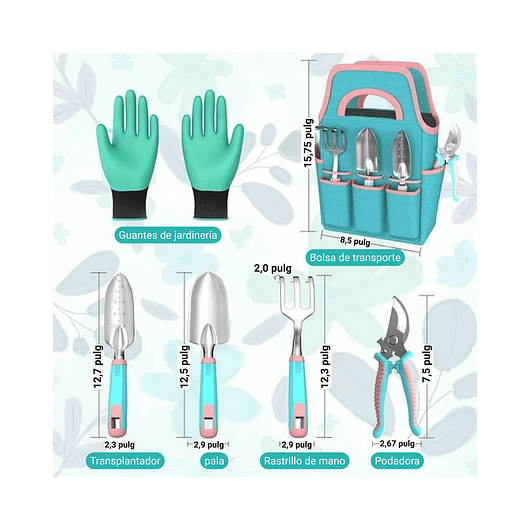 Juego x6 Herramientas de Jardinería de Aluminio con Bolso 2