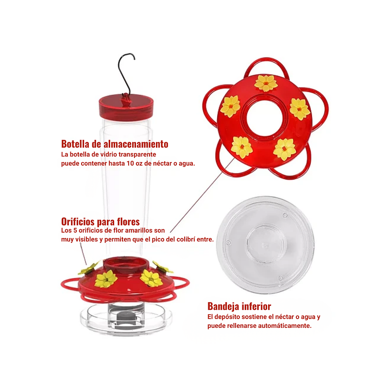 Bebedero Colibríes Aves Colgante En Vidrio x5 Flores 7