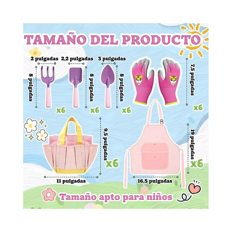 Kit Herramientas Jardín Plantas Niñas x5 Piezas más Bolso 5