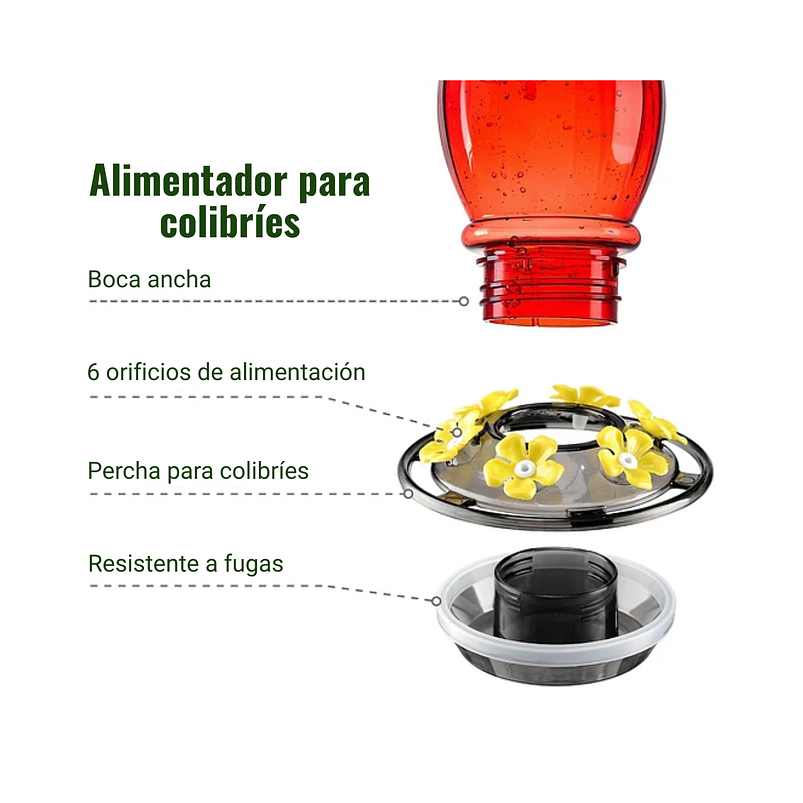 Bebedero De Colibríes Plástico 18 Onzas Con 6 Puertos De Alimentación 3
