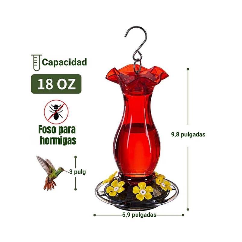 Bebedero De Colibríes Plástico 18 Onzas Con 6 Puertos De Alimentación 4
