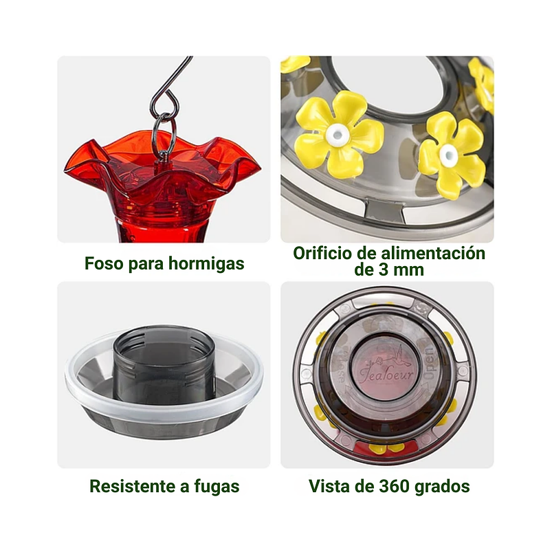 Bebedero De Colibríes Plástico 18 Onzas Con 6 Puertos De Alimentación 7