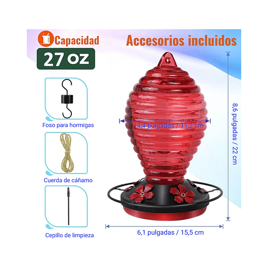 Colibries Bebedero de Aves de Colgar en Vidrio x5 Flores 2