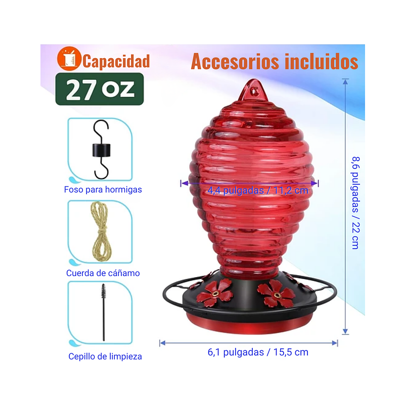 Colibries Bebedero de Aves de Colgar en Vidrio x5 Flores 2