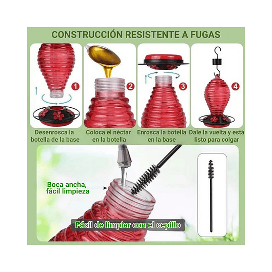 Colibries Bebedero de Aves de Colgar en Vidrio x5 Flores 3