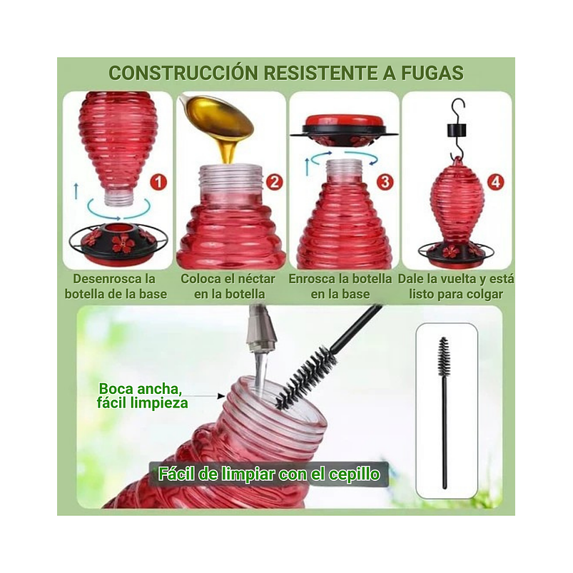 Colibries Bebedero de Aves de Colgar en Vidrio x5 Flores 3