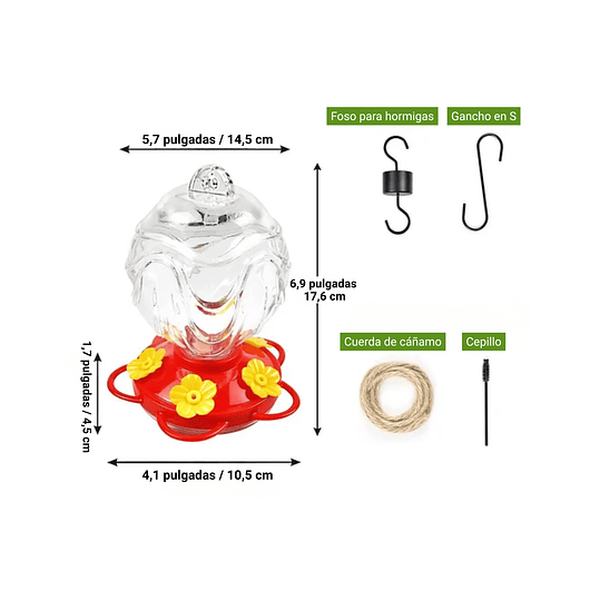 Colibries Bebedero Para Aves de Colgar Vidrio x5 Flores 3