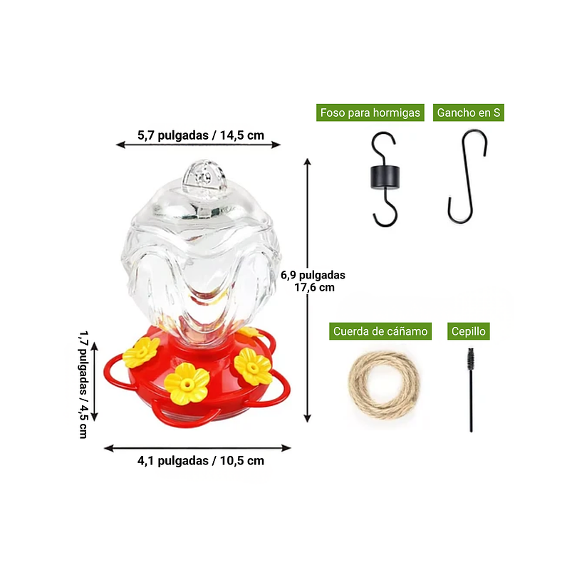 Colibries Bebedero Para Aves de Colgar Vidrio x5 Flores 3