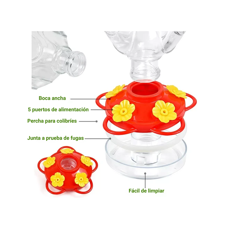 Colibries Bebedero Para Aves de Colgar Vidrio x5 Flores 6