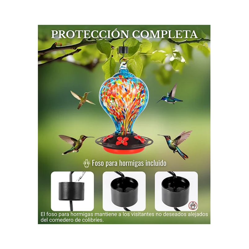 Colibries Bebedero Aves Colgante En Vidrio Soplado A Mano 3