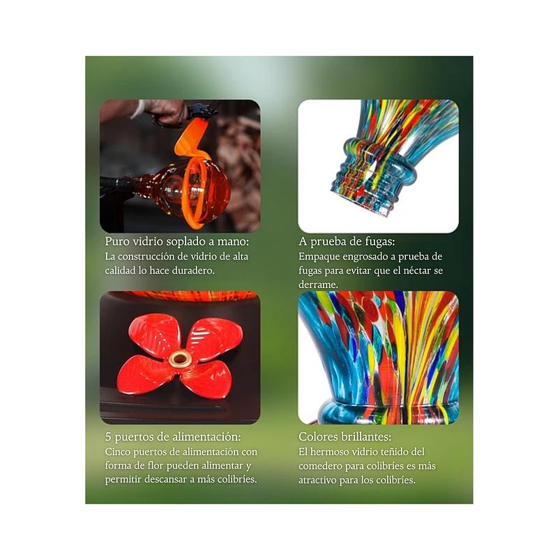 Colibries Bebedero Aves Colgante En Vidrio Soplado A Mano 5