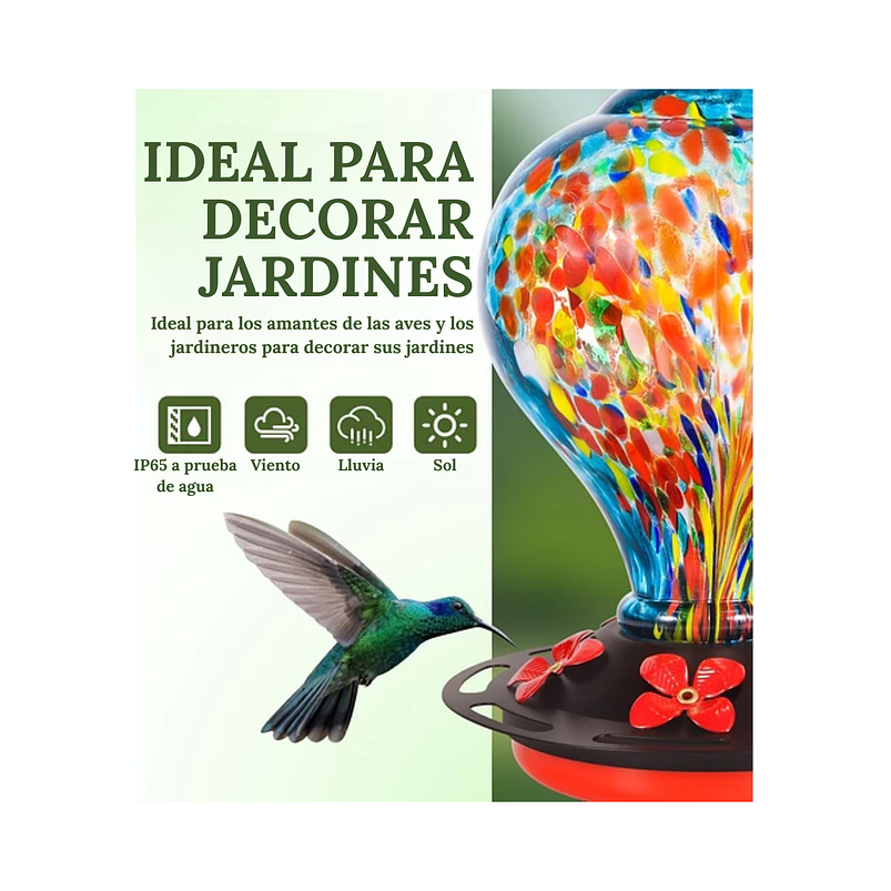 Colibries Bebedero Aves Colgante En Vidrio Soplado A Mano 6