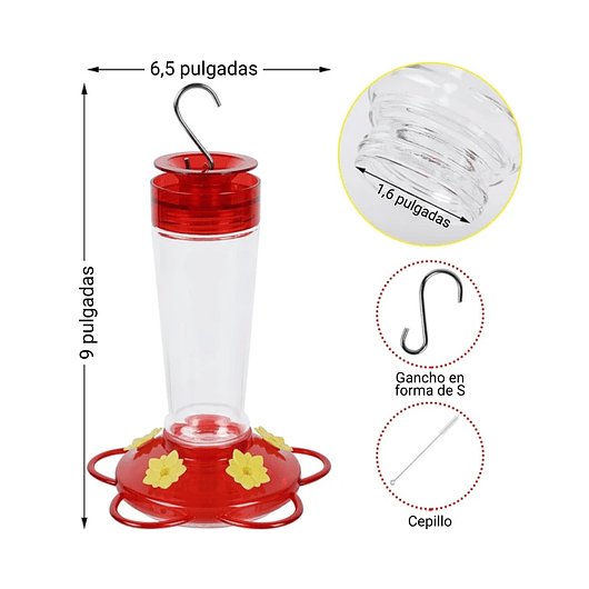 Bebedero Colibríes Aves de Colgar en Vidrio x5 Flores 7