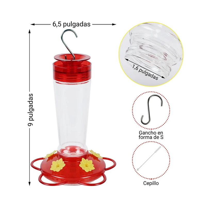 Bebedero Colibríes Aves de Colgar en Vidrio x5 Flores 7