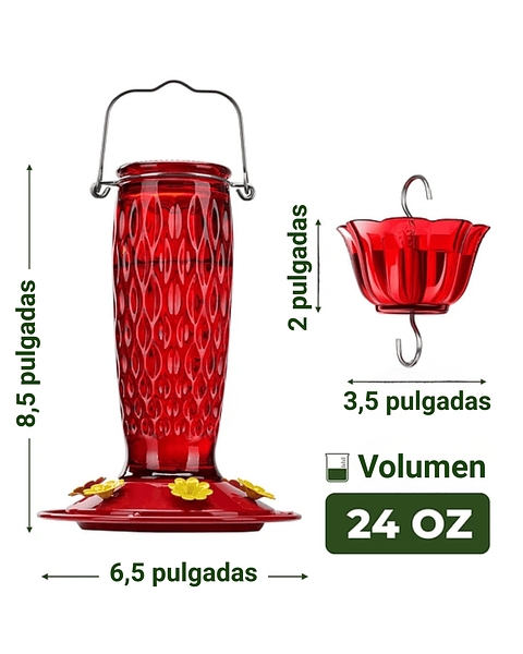 Bebedero Colibríes Aves Colgante En Vidrio X24oz