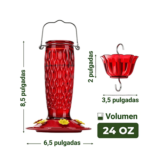 Bebedero Colibríes Aves Colgante En Vidrio X24oz 2